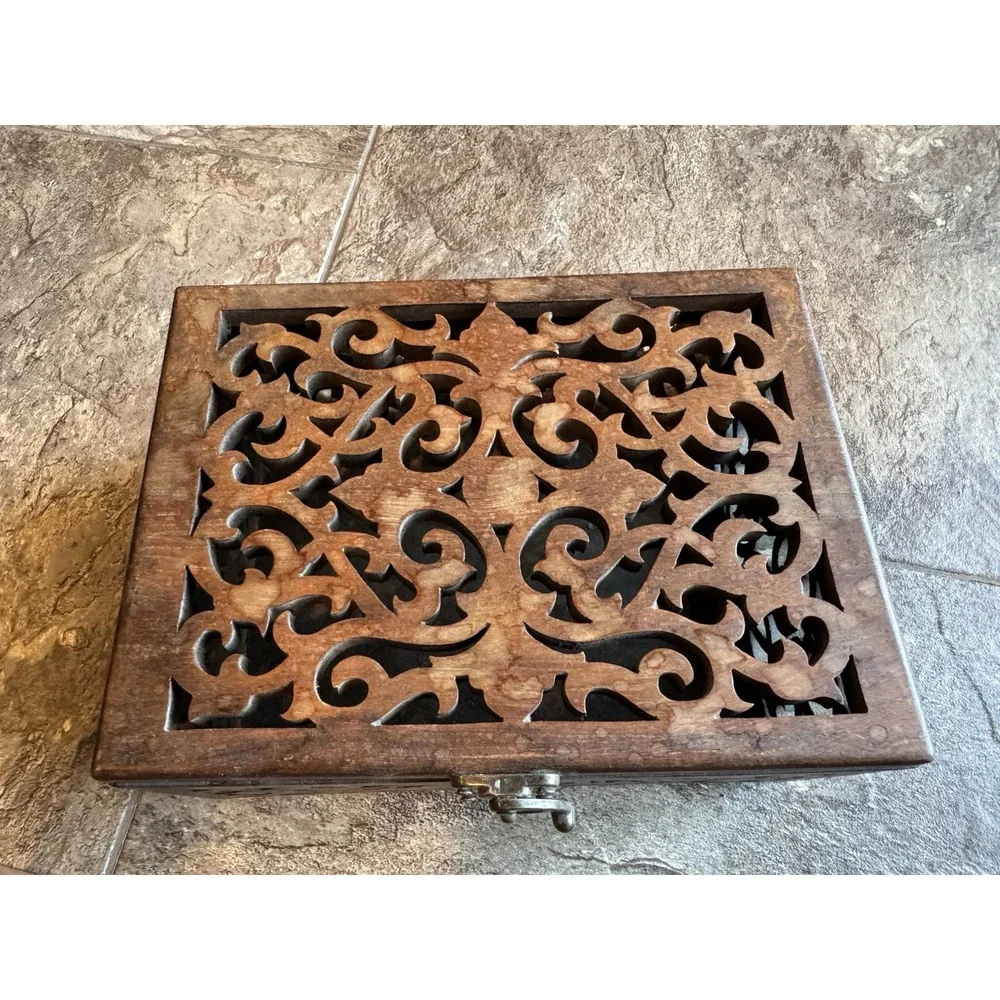 1990s Maitland Smith‎ Hand Carved Teak Box Rare Vintage Art Piece Jewelry OOAK